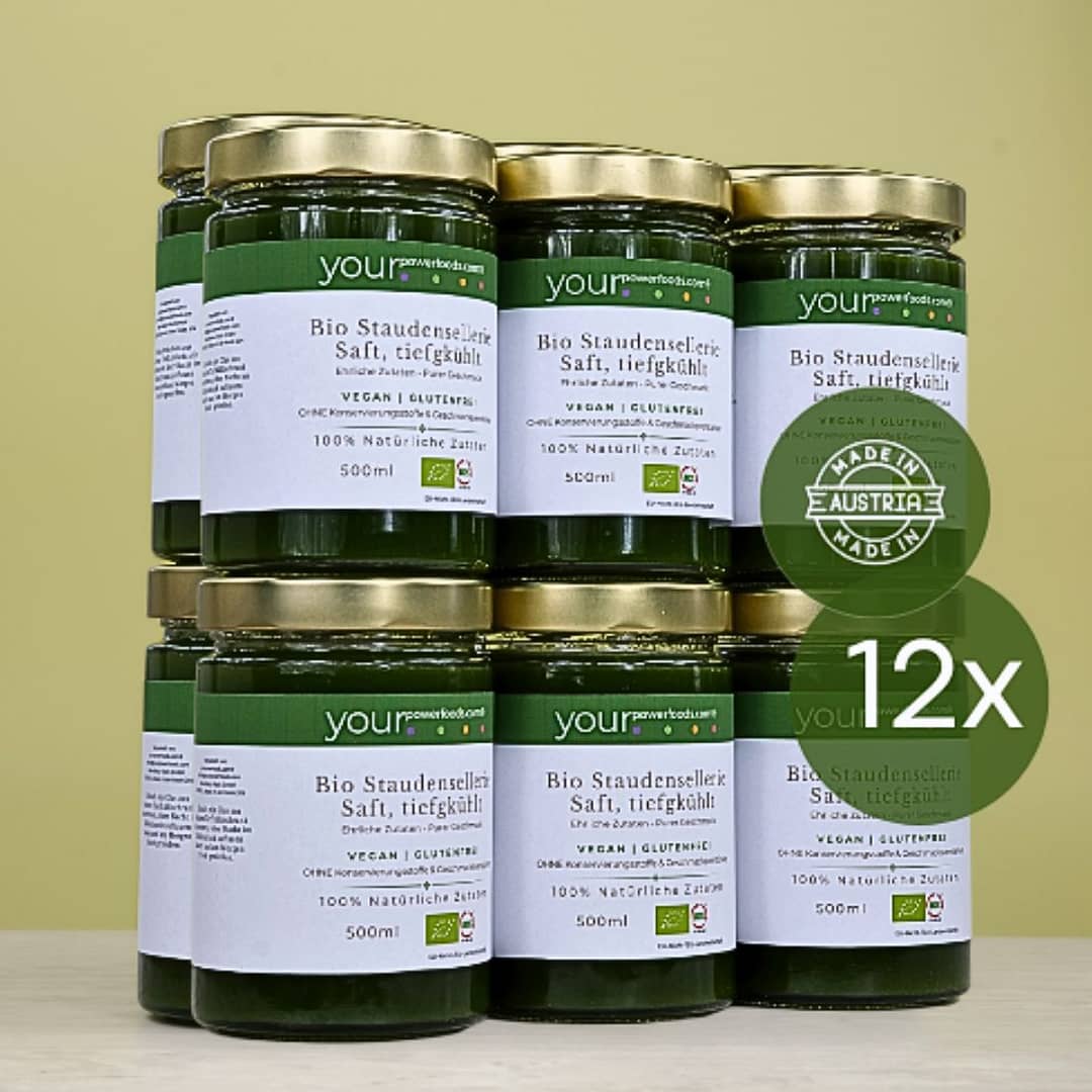 Bio Staudensellerie Saft, tiefgekühlt, konform, vegan, glutenfrei, Vorteilsset 12 x 500 ml