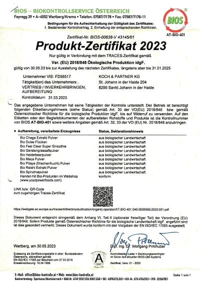 certificato biologico 2023