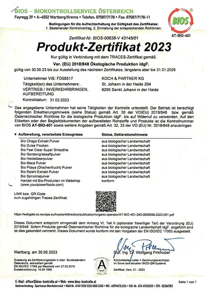 certificat biologique 2023