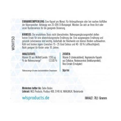 WLS D3-vitamin 50.000 1 Tiszta XNUMX